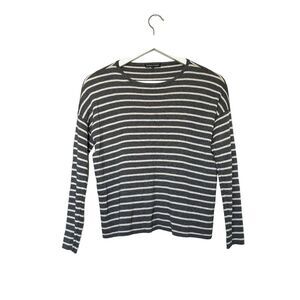 Eileen Fisher Gray and Cream Striped Wool Blend Sweater‎ Size L